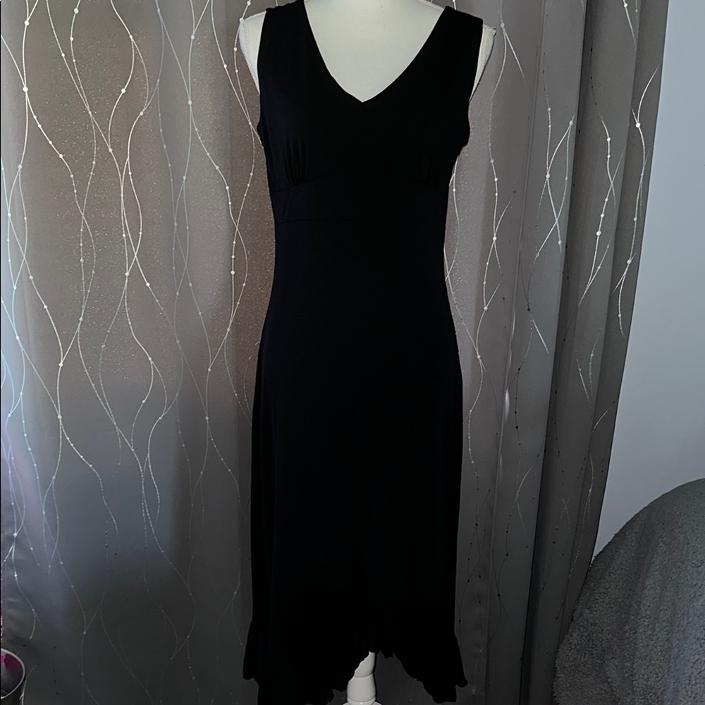 I.E. Petite Women’s Medium Black Asymmetrical Ruffled Sheath Dress